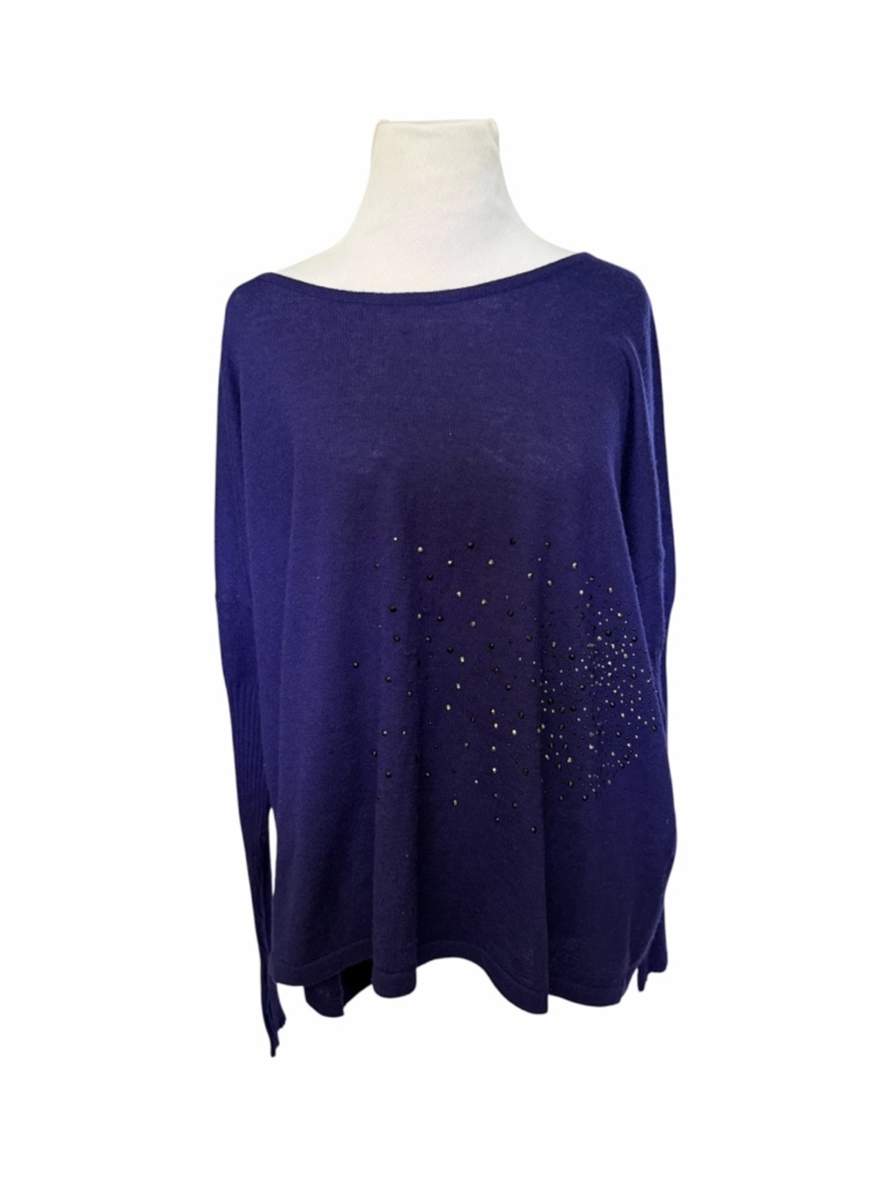 Lauren Vidal Paris Purple Oversized Batwing Studded Wool Blend Sweater Nox XL